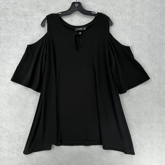 Simpli Canada Tunic‎ Top Womens 14 Cold Shoulder Short Sleeve Asymetrical Black - Picture 1 of 14